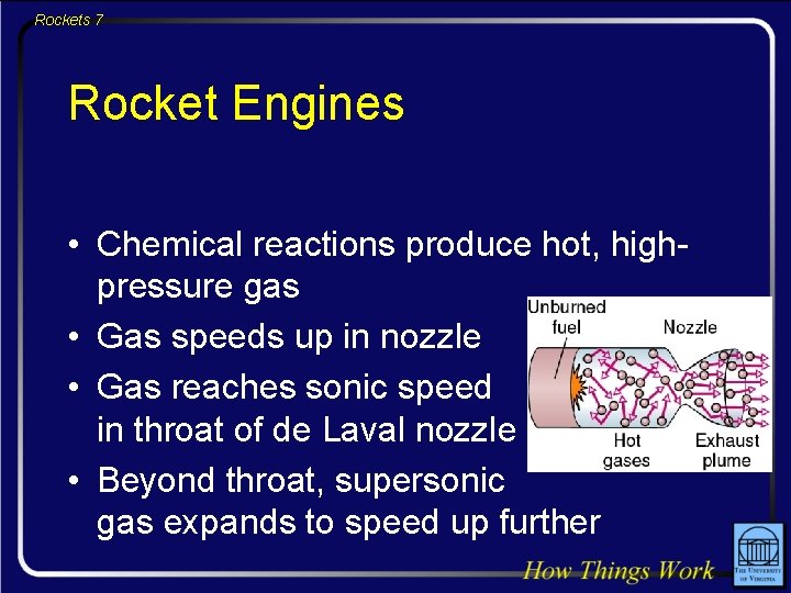 Rockets 7 Rocket Engines • Chemical reactions produce hot, highpressure gas • Gas speeds