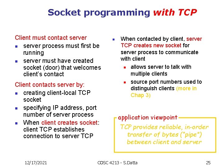 Socket programming with TCP Client must contact server n server process must first be