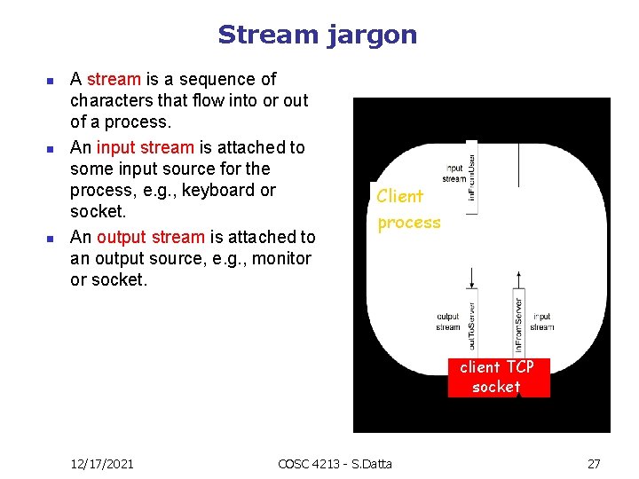 Stream jargon n A stream is a sequence of characters that flow into or