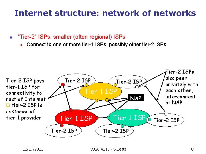 Internet structure: network of networks n “Tier-2” ISPs: smaller (often regional) ISPs n Connect
