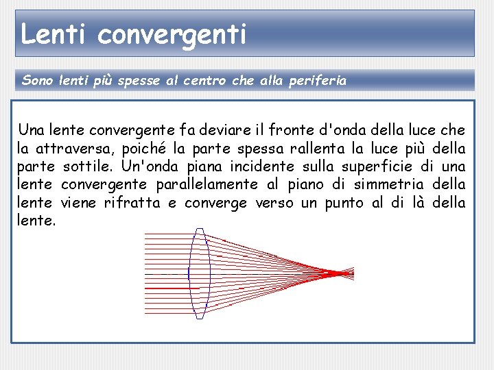 Lenti convergenti Sono lenti più spesse al centro che alla periferia Una lente convergente