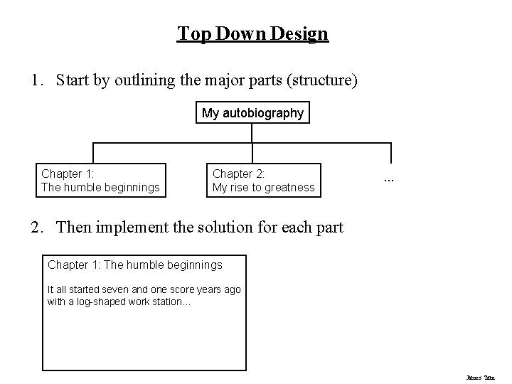 Top Down Design 1. Start by outlining the major parts (structure) My autobiography Chapter