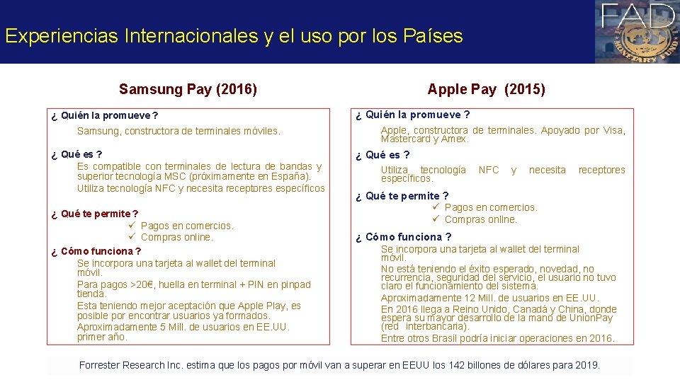 Experiencias Internacionales y el uso por los Países Samsung Pay (2016) ¿ Quién la