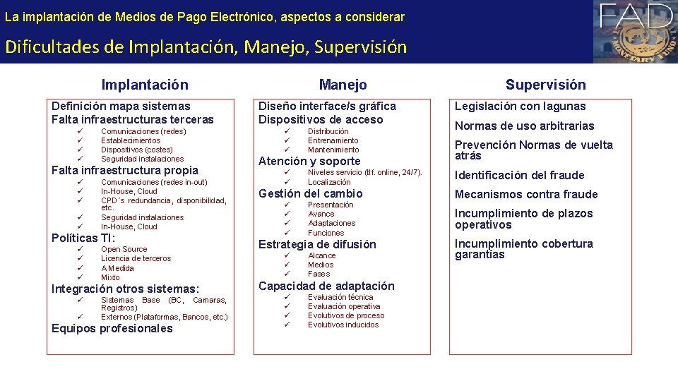 La implantación de Medios de Pago Electrónico, aspectos a considerar Dificultades de Implantación, Manejo,