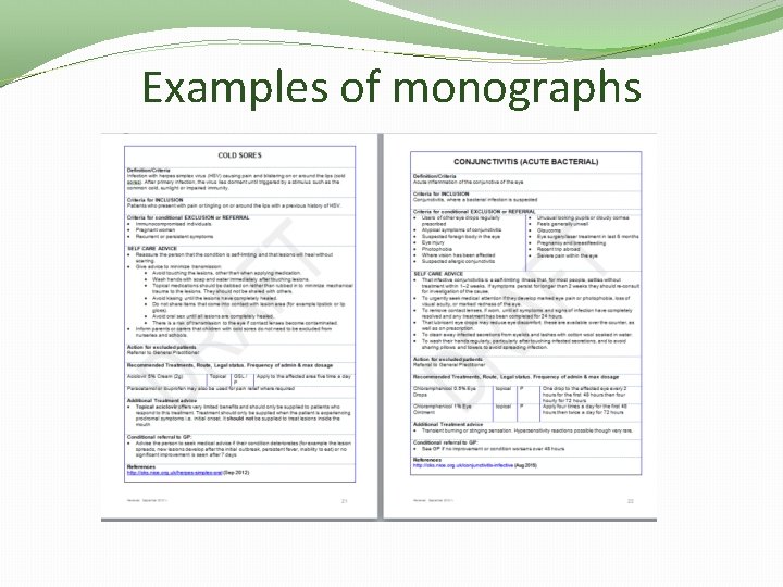 Examples of monographs 