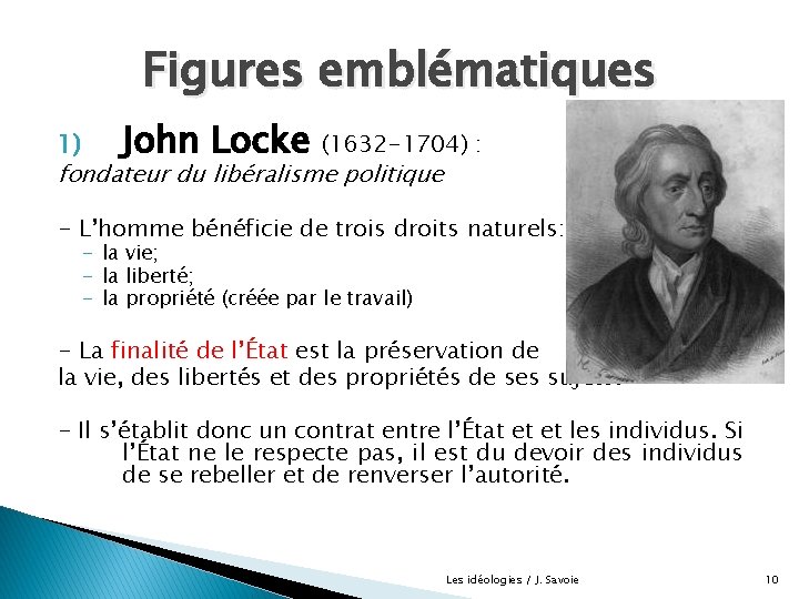 Figures emblématiques 1) John Locke (1632 -1704) : fondateur du libéralisme politique - L’homme