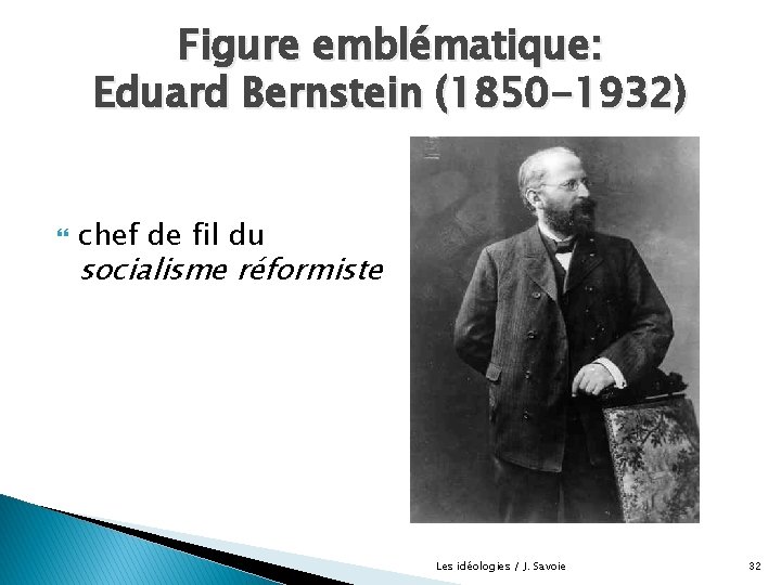 Figure emblématique: Eduard Bernstein (1850 -1932) chef de fil du socialisme réformiste Les idéologies