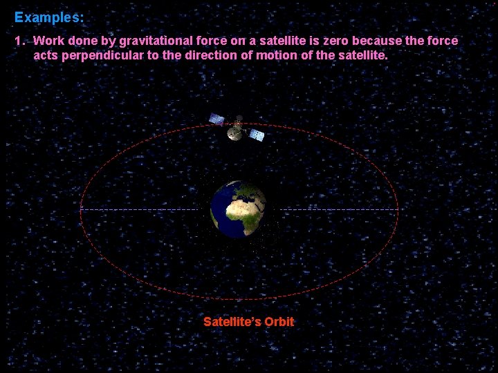 Examples: 1. Work done by gravitational force on a satellite is zero because the