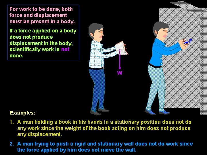 For work to be done, both force and displacement must be present in a