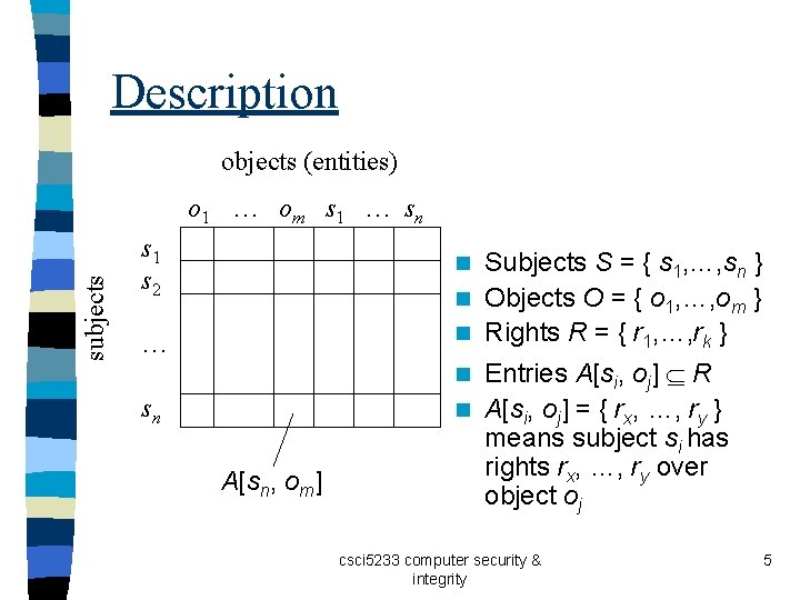 Description objects (entities) subjects o 1 … om s 1 … sn s 1