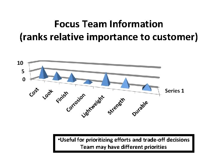 Focus Team Information (ranks relative importance to customer) • Useful for prioritizing efforts and
