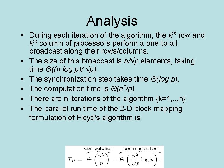 Analysis • During each iteration of the algorithm, the kth row and kth column