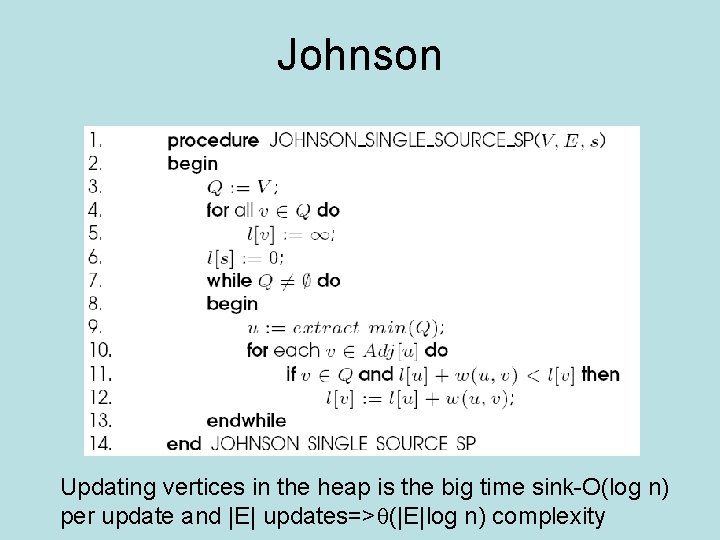 Johnson Updating vertices in the heap is the big time sink-O(log n) per update