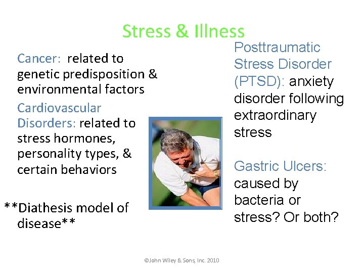 Stress & Illness Cancer: related to genetic predisposition & environmental factors Cardiovascular Disorders: related