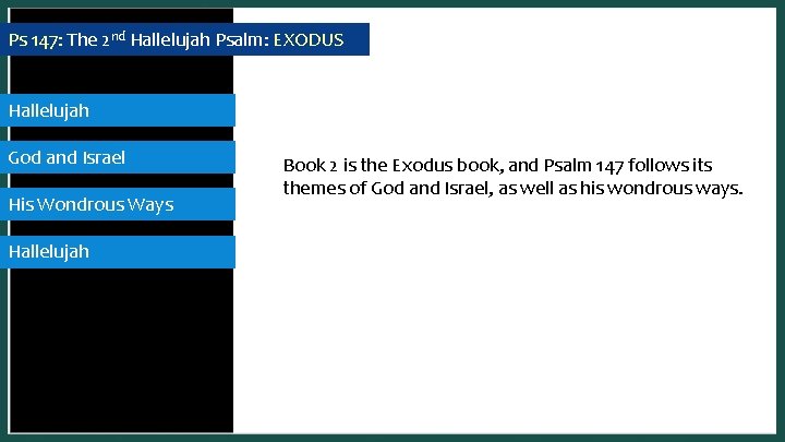 Ps 147: The 2 nd Hallelujah Psalm: EXODUS Hallelujah God and Israel His Wondrous