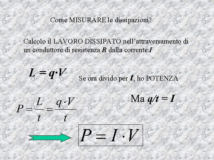 Come MISURARE le dissipazioni? Calcolo il LAVORO DISSIPATO nell’attraversamento di un conduttore di resistenza