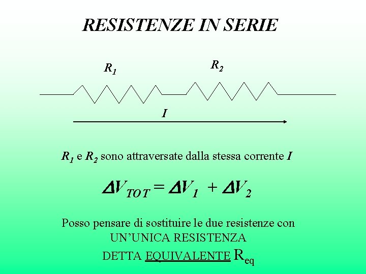 RESISTENZE IN SERIE R 2 R 1 I R 1 e R 2 sono