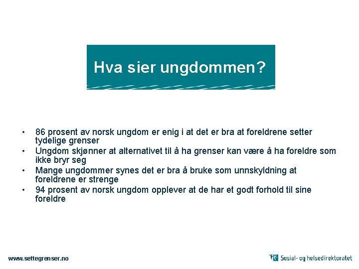 Hva sier ungdommen? • • 86 prosent av norsk ungdom er enig i at