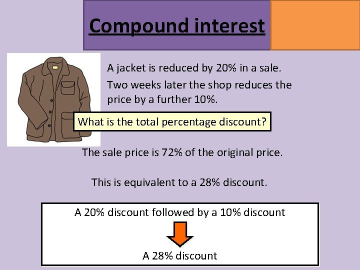 Compound interest MATHSWATCH CLIP 164 GRADE 5 A jacket is reduced by 20% in Compound interest MATHSWATCH CLIP 164 GRADE 5 A jacket is reduced by 20% in