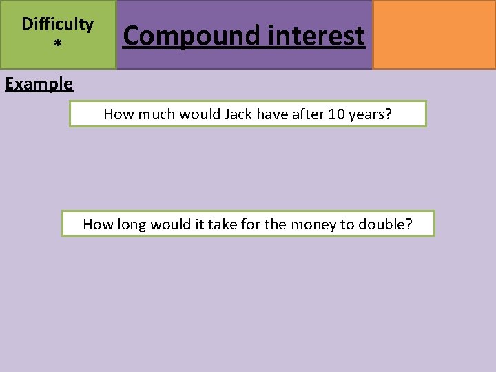 Difficulty * Compound interest MATHSWATCH CLIP 164 GRADE 5 Example How much would Jack Difficulty * Compound interest MATHSWATCH CLIP 164 GRADE 5 Example How much would Jack
