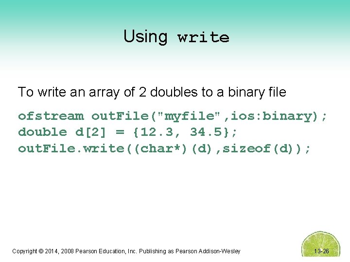 Using write To write an array of 2 doubles to a binary file ofstream