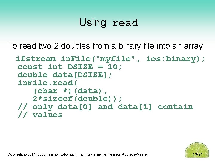 Using read To read two 2 doubles from a binary file into an array