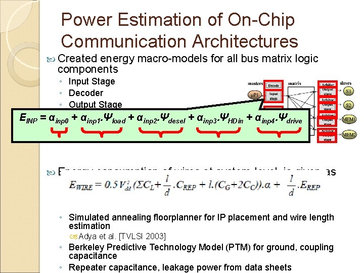 Power Estimation of On-Chip Communication Architectures Created energy macro-models for all bus matrix logic