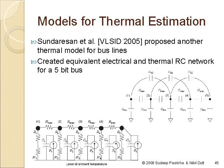 Models for Thermal Estimation Sundaresan et al. [VLSID 2005] proposed anothermal model for bus
