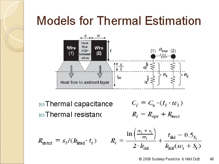 Models for Thermal Estimation Thermal capacitance Thermal resistance © 2008 Sudeep Pasricha & Nikil