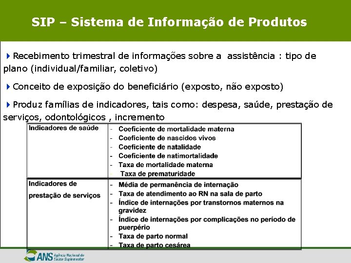 SIP – Sistema de Informação de Produtos 4 Recebimento trimestral de informações sobre a