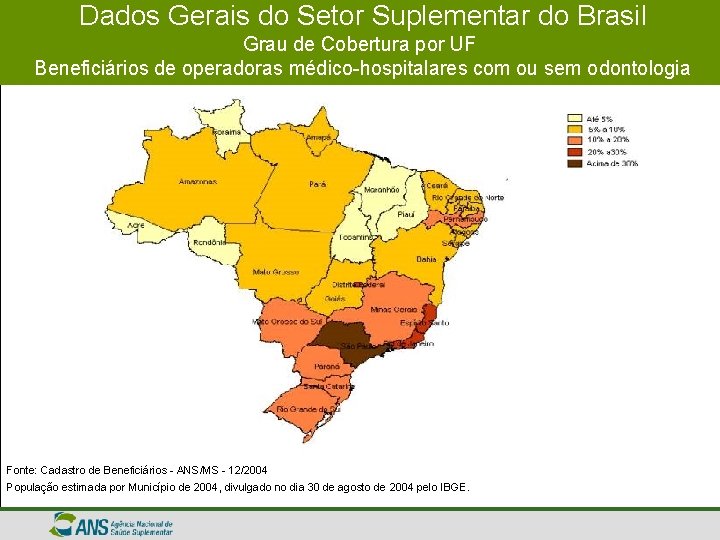 Dados Gerais do Setor Suplementar do Brasil Grau de Cobertura por UF Beneficiários de