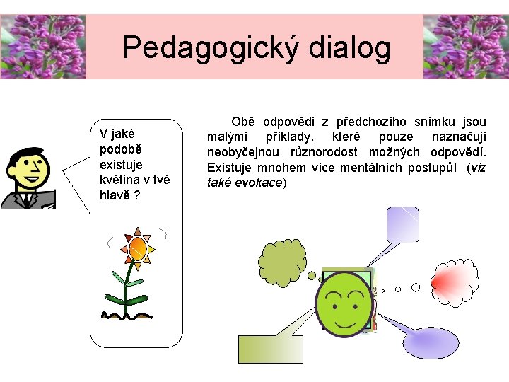 Pedagogický dialog V jaké podobě existuje květina v tvé hlavě ? Obě odpovědi z Pedagogický dialog V jaké podobě existuje květina v tvé hlavě ? Obě odpovědi z