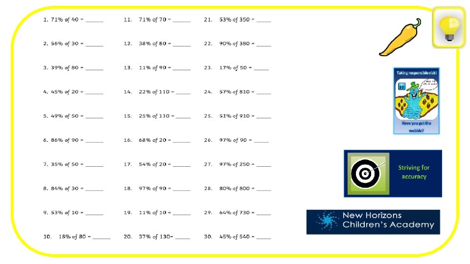 PERCENTAGES Lesson 2 Calculating Percentages of amounts Success