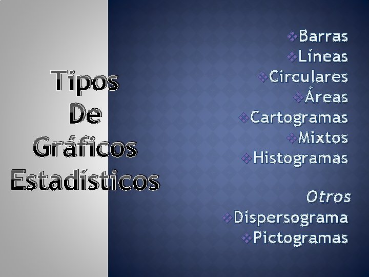 Tipos De Gráficos Estadísticos v. Barras v. Líneas v. Circulares vÁreas v. Cartogramas v.