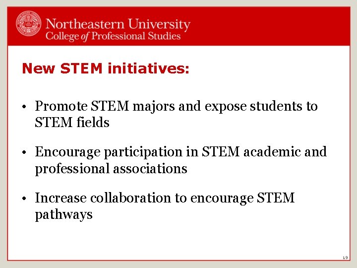 New STEM initiatives: • Promote STEM majors and expose students to STEM fields •