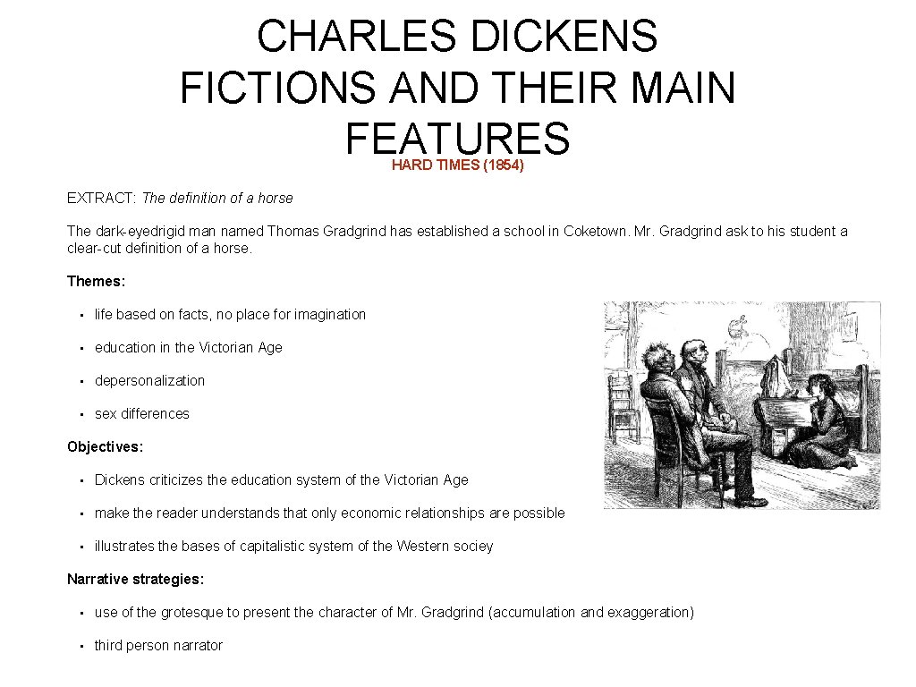 CHARLES DICKENS FICTIONS AND THEIR MAIN FEATURES HARD TIMES (1854) EXTRACT: The definition of