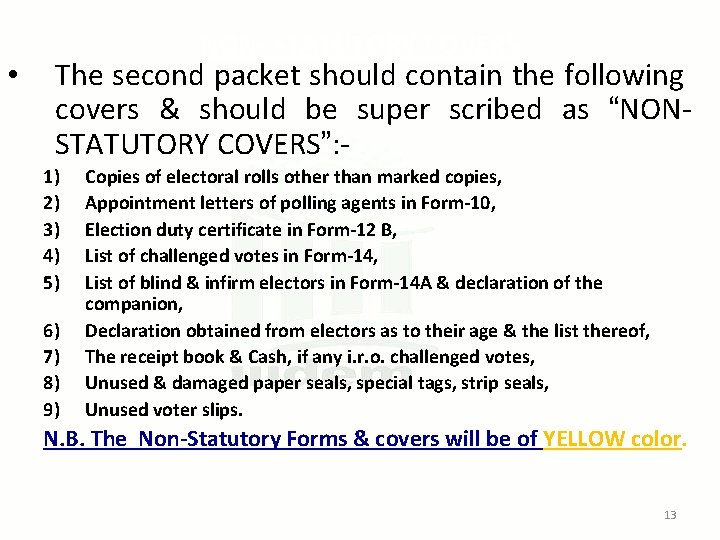  • NON- STATUTORY COVERS The second packet should contain the following covers &