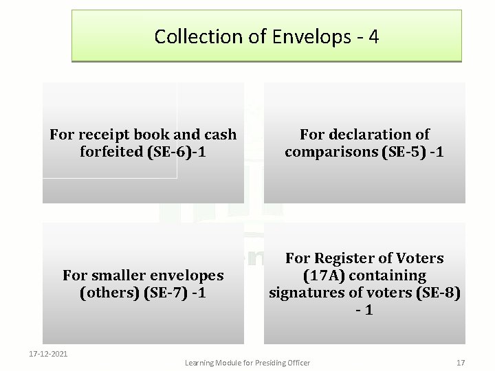 Collection of Envelops - 4 For receipt book and cash forfeited (SE-6)-1 For declaration