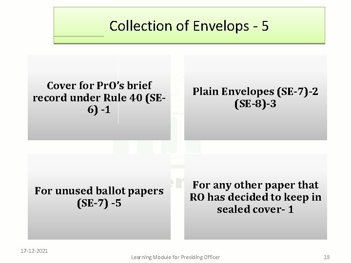 Collection of Envelops - 5 Cover for Pr. O’s brief record under Rule 40
