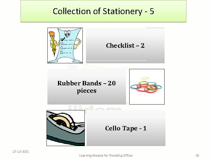 Collection of Stationery - 5 Checklist – 2 Rubber Bands – 20 pieces Cello