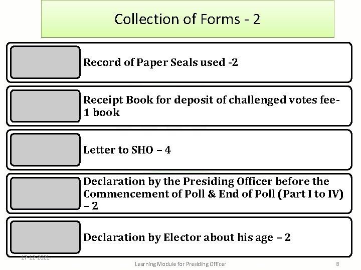 Collection of Forms - 2 Record of Paper Seals used -2 Receipt Book for