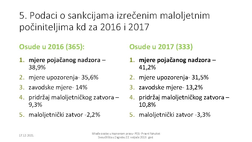 5. Podaci o sankcijama izrečenim maloljetnim počiniteljima kd za 2016 i 2017 Osude u