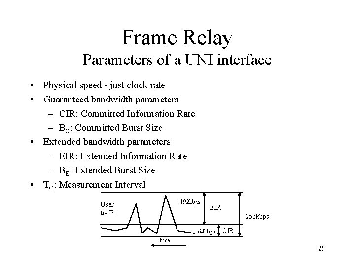 Frame Relay Parameters of a UNI interface • Physical speed - just clock rate