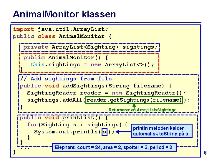 Animal. Monitor klassen import java. util. Array. List; public class Animal. Monitor { private