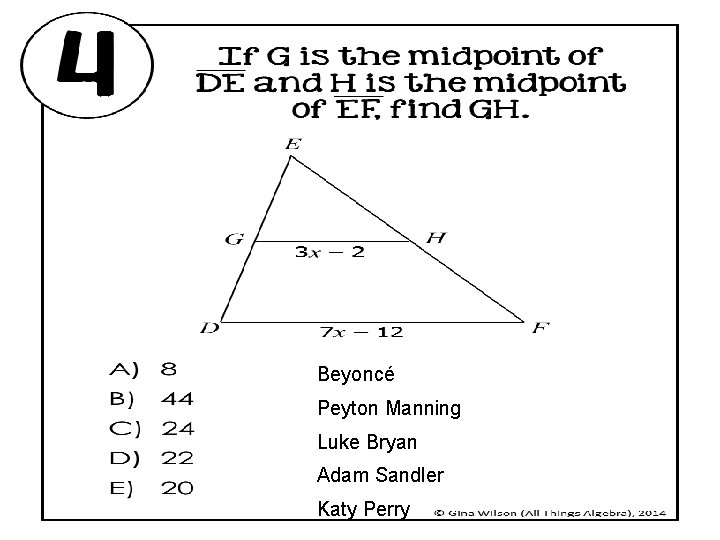 Beyoncé Peyton Manning Luke Bryan Adam Sandler Katy Perry 