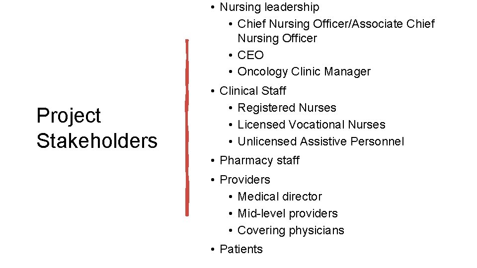  • Nursing leadership • Chief Nursing Officer/Associate Chief Nursing Officer • CEO •