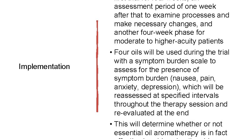 first trial for four weeks, an assessment period of one week after that to