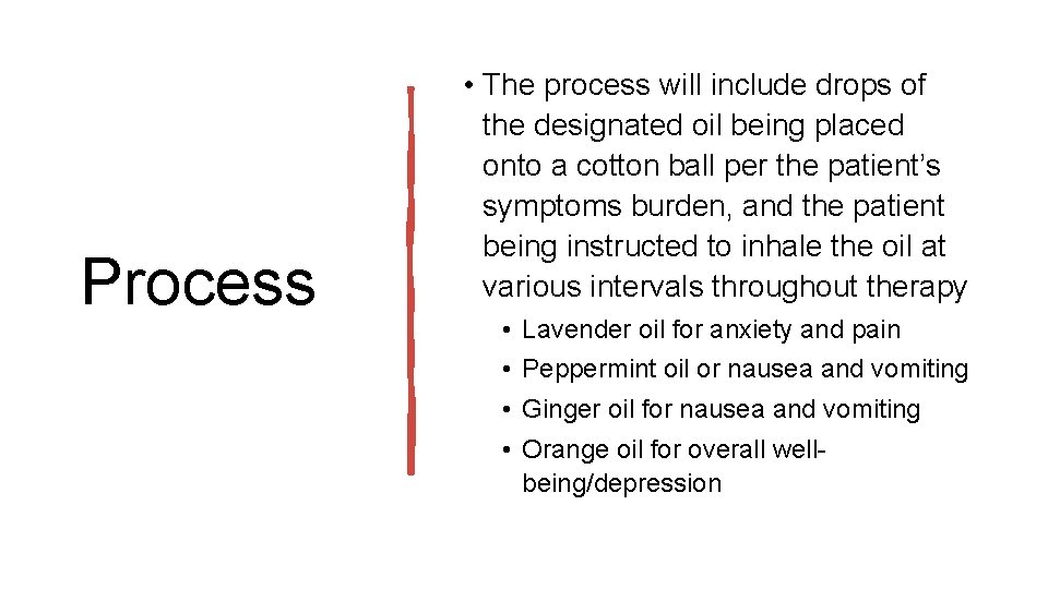 Process • The process will include drops of the designated oil being placed onto