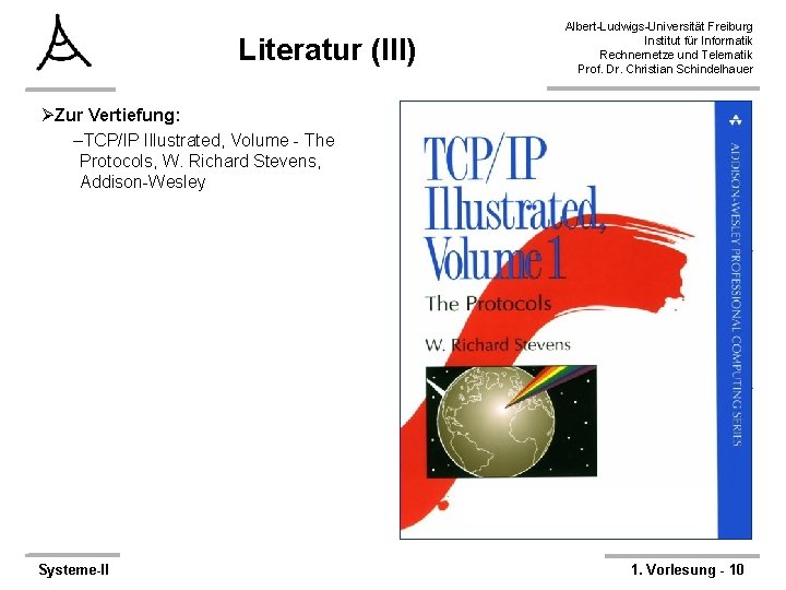 Literatur (III) Albert-Ludwigs-Universität Freiburg Institut für Informatik Rechnernetze und Telematik Prof. Dr. Christian Schindelhauer