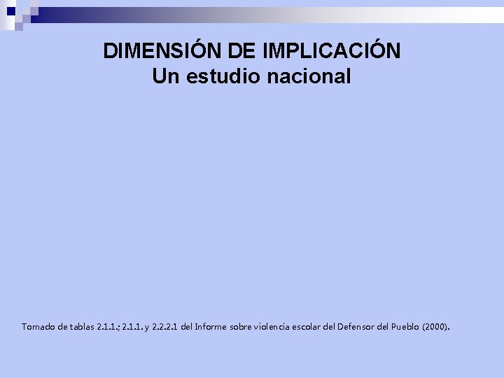 DIMENSIÓN DE IMPLICACIÓN Un estudio nacional Tomado de tablas 2. 1. 1. ; 2.